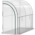 Walk-in Lean-to Greenhouse, Outdoor Gardening Green House with Zipper Roll-up Doors and Window, 7' x 3' x 5', White