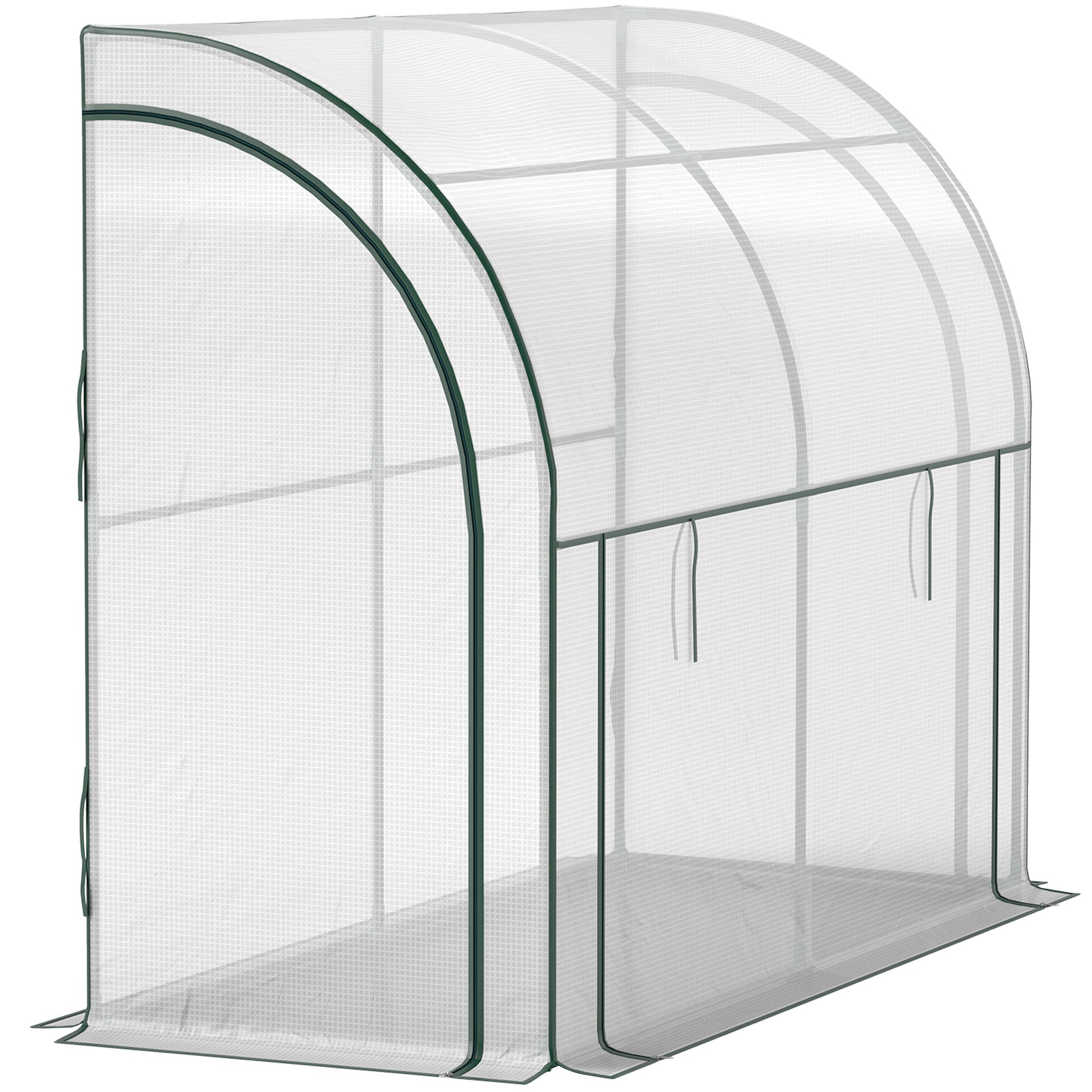 Walk-in Lean-to Greenhouse, Outdoor Gardening Green House with Zipper Roll-up Doors and Window, 7' x 3' x 5', White