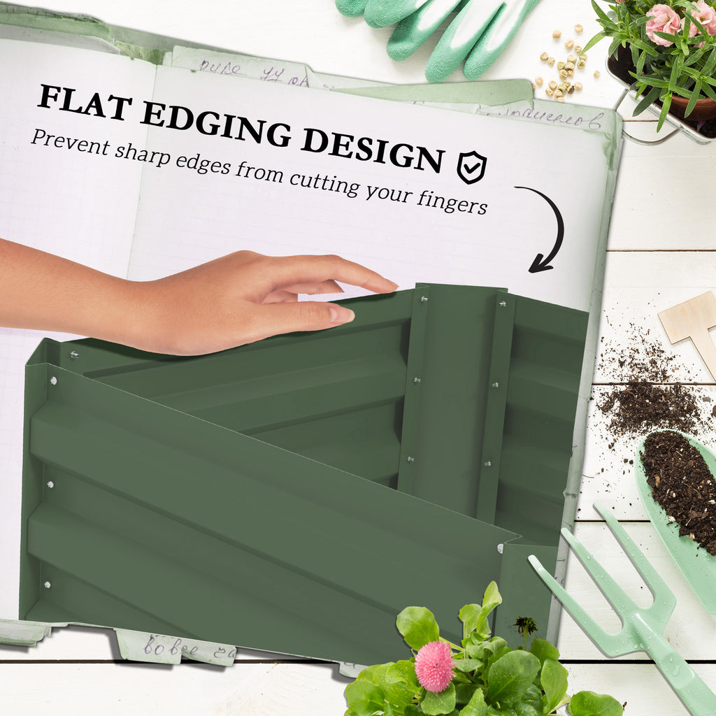 Galvanized Planter Box, Outdoor Raised Garden Bed with 4-Tier Trellis Tomato Cage for Climbing Vines, Vegetables, Green