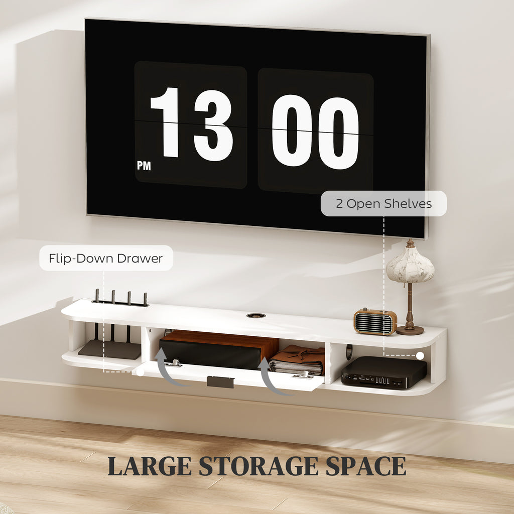 47" Floating TV Stand for TVs up to 50 Inch, Wall Mounted Media Console with Flip Drawer and 2 Open Shelves, White