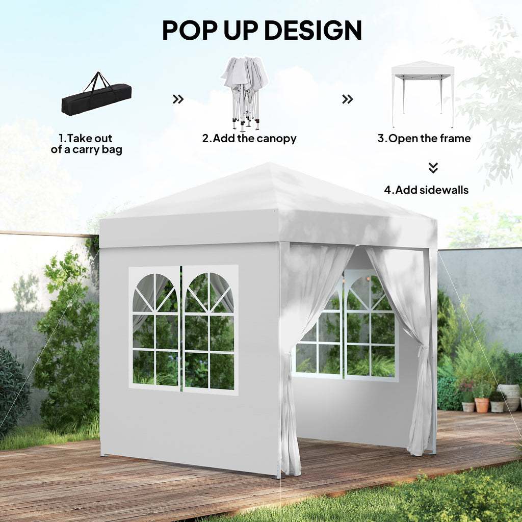6.6'x6.6' Pop Up Canopy Tent with Sidewalls, Instant Sun Shelter Camping Gazebo with Carry Bag, White