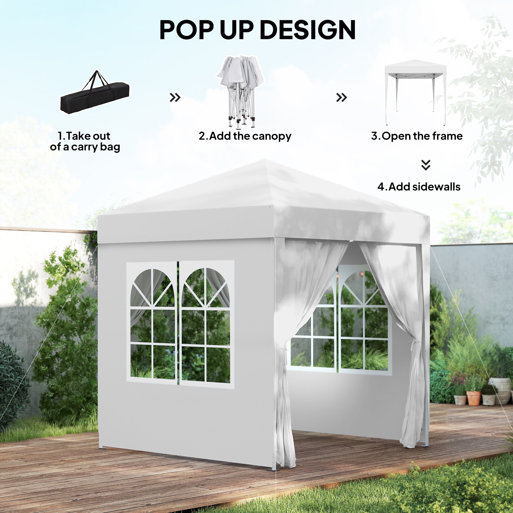 6.6'x6.6' Pop Up Canopy Tent with Sidewalls, Instant Sun Shelter Camping Gazebo with Carry Bag, White