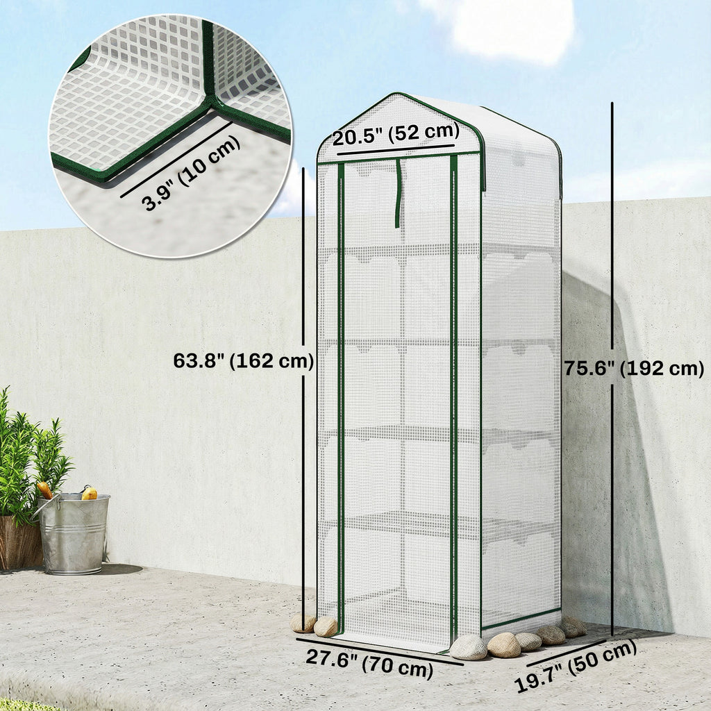 Mini Greenhouse with Screen Roof, Portable Small Greenhouse with Roll-Up Zipper Door, 27.6" x 19.7" x 75.6", White