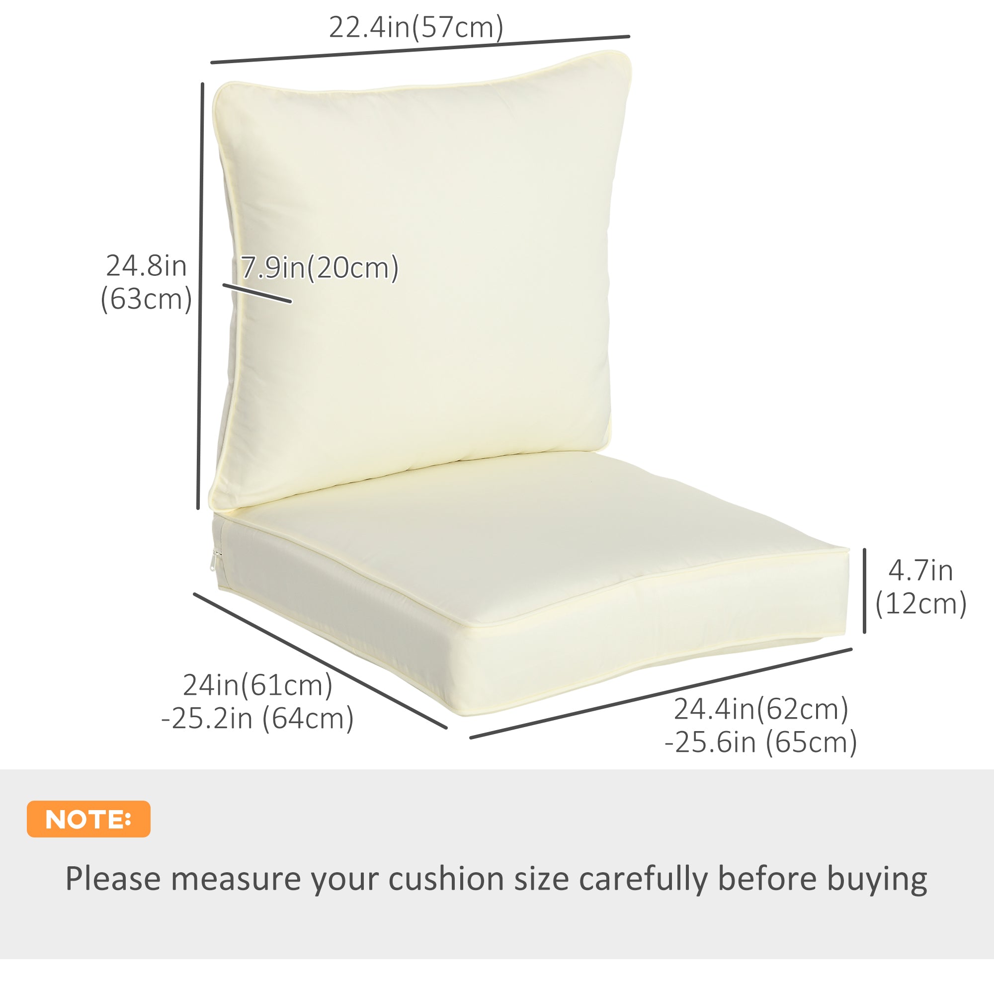 Patio Chair Cushions, Thick Deep Seat Outdoor Seat Cushion with Back Cushion, Cream White