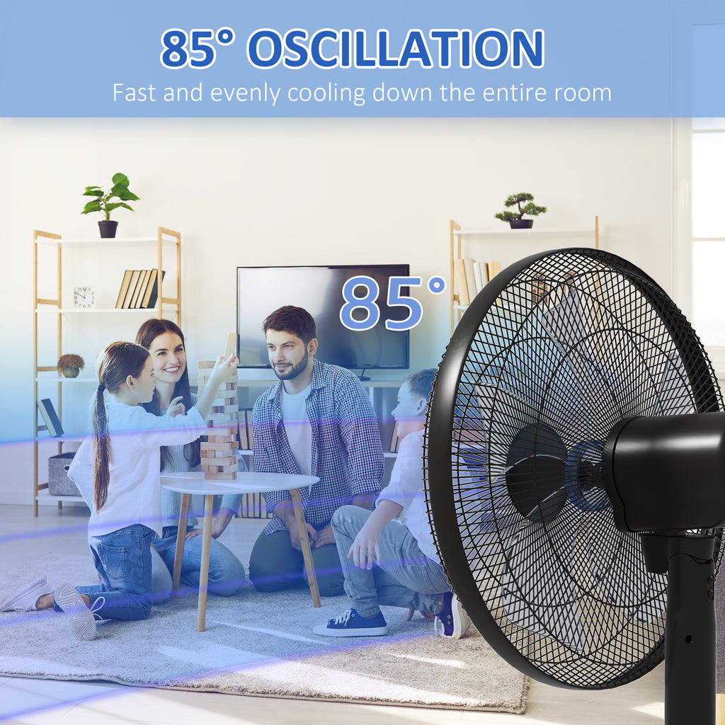 Floor Standing Fan with Remote Control, Oscillating, LED Screen, Stand Up Cooling Fan, Tall Pedestal Electric Fan for Home Bedroom, Black