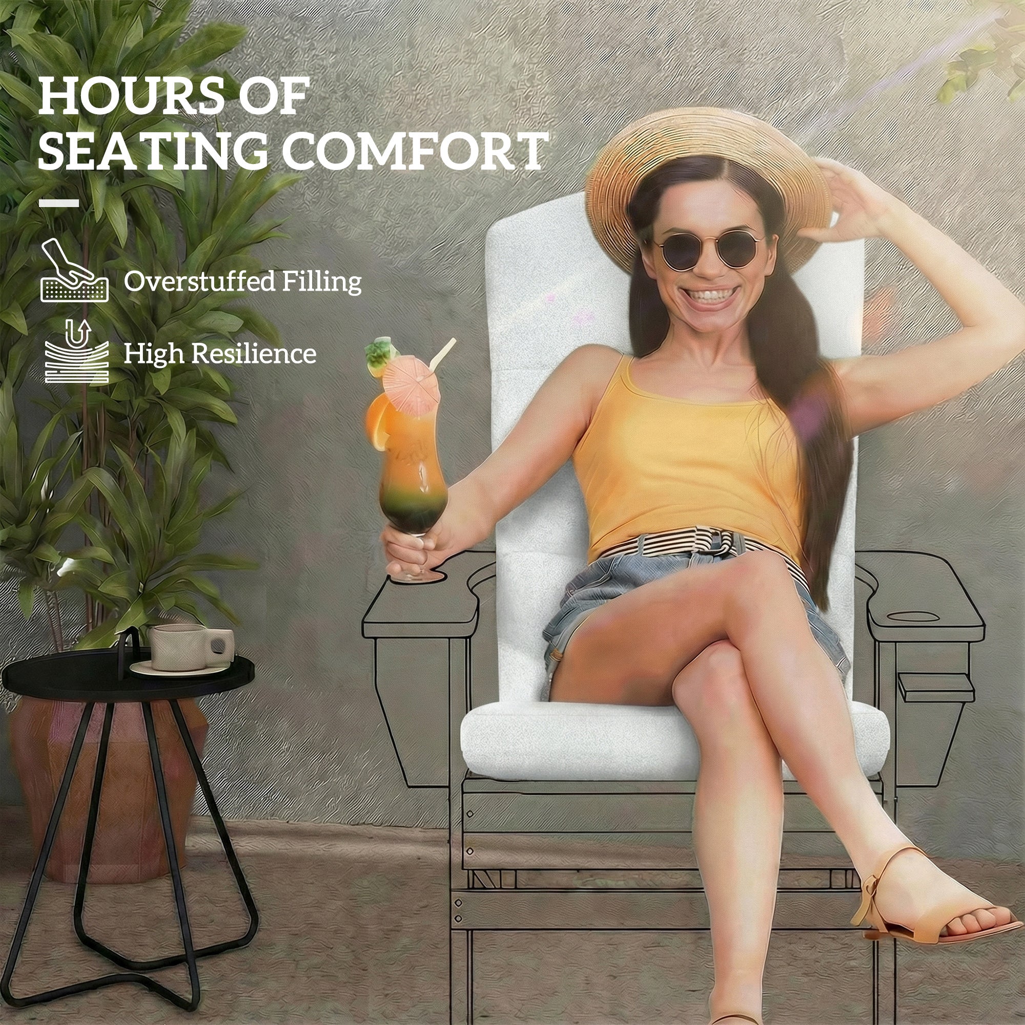 Patio Chair Cushion for Adirondack Chairs Replacement Cushion with Back and Ties, Light Grey