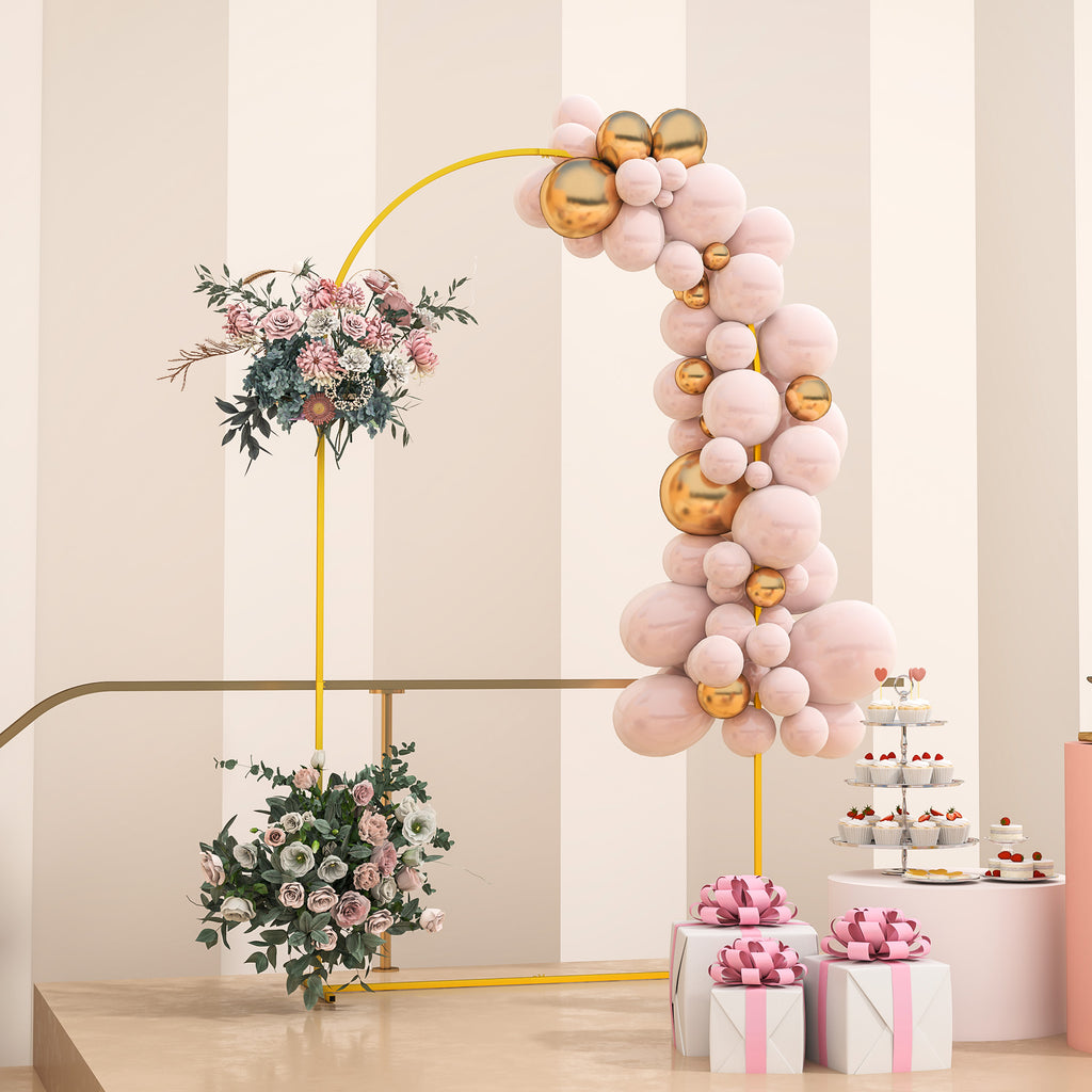7FT x 4FT Gold Wedding Arch with U-shaped stakes for Birthday Parties, Bridal Showers, Graduation, and Ceremony