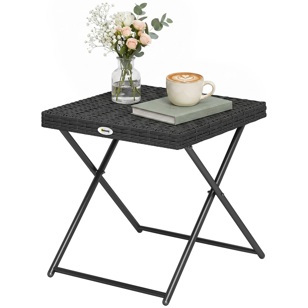 Patio Wicker Coffee Table, Outdoor PE Rattan Garden Folding Side Table, 15.75"x15.75"x15.75", Black
