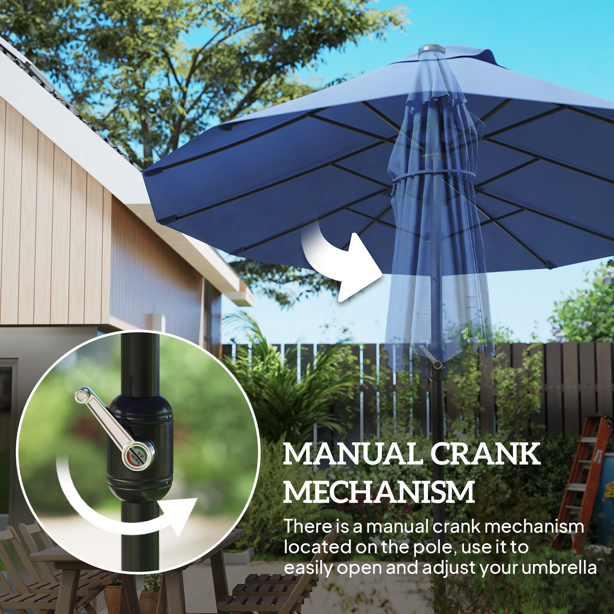 15ft Double-sided Patio Umbrella with Twin Canopy, Extra Large Outdoor Parasol with Crank for Pool, Deck, Market, Blue