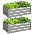 Set of 2 Galvanized Raised Beds for Garden, Outdoor Planter Box for Flowers, Herbs and Vegetables, Light Grey