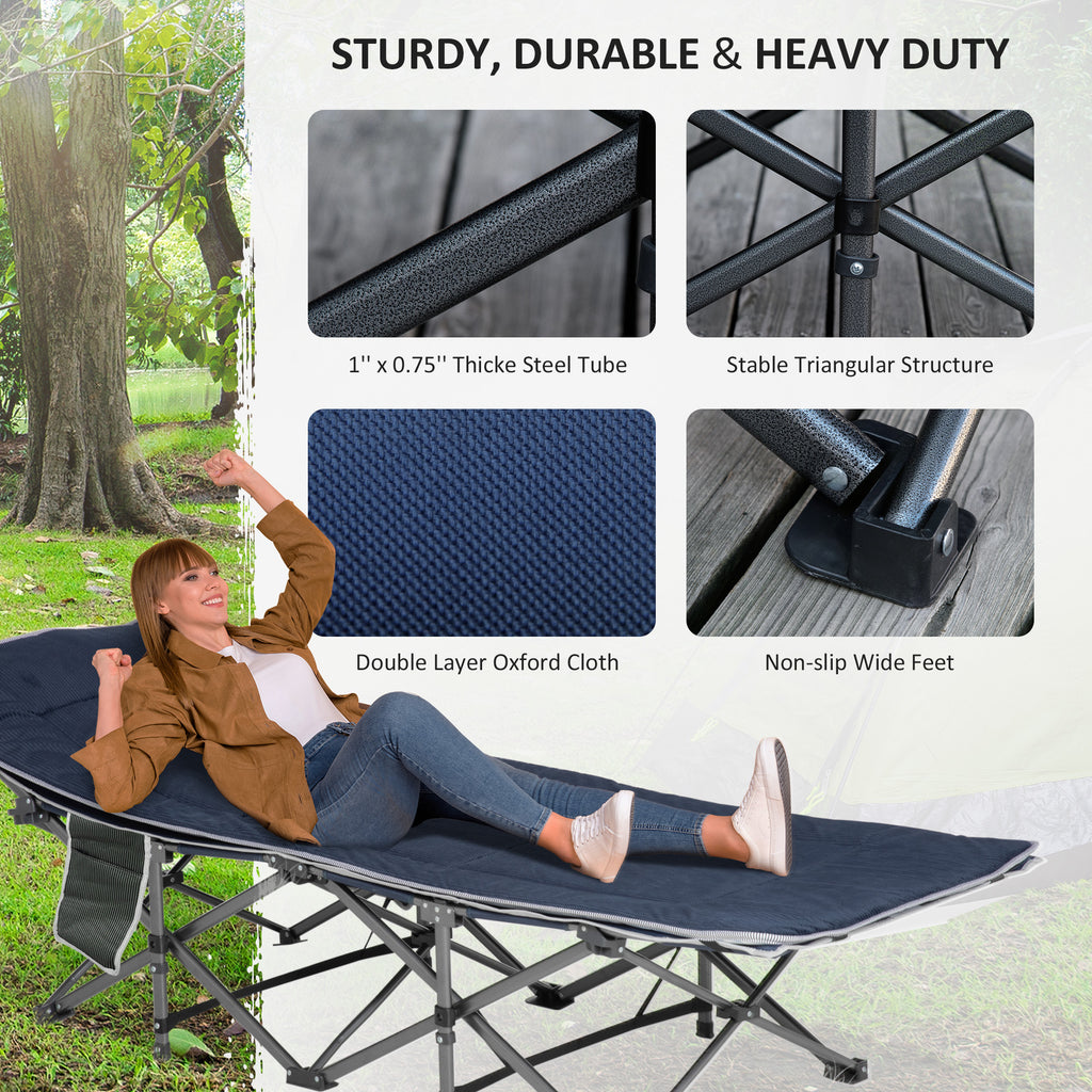 Folding Camping Cot with Mat & Pillow, Double Layer Oxford Heavy Duty Sleeping Cot with Carry Bag Blue