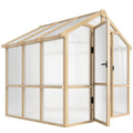6.6 x 6ft Polycarbonate Greenhouse Wooden Green House with Thickened Polycarbonate Sheets, Lockable Door, Brown