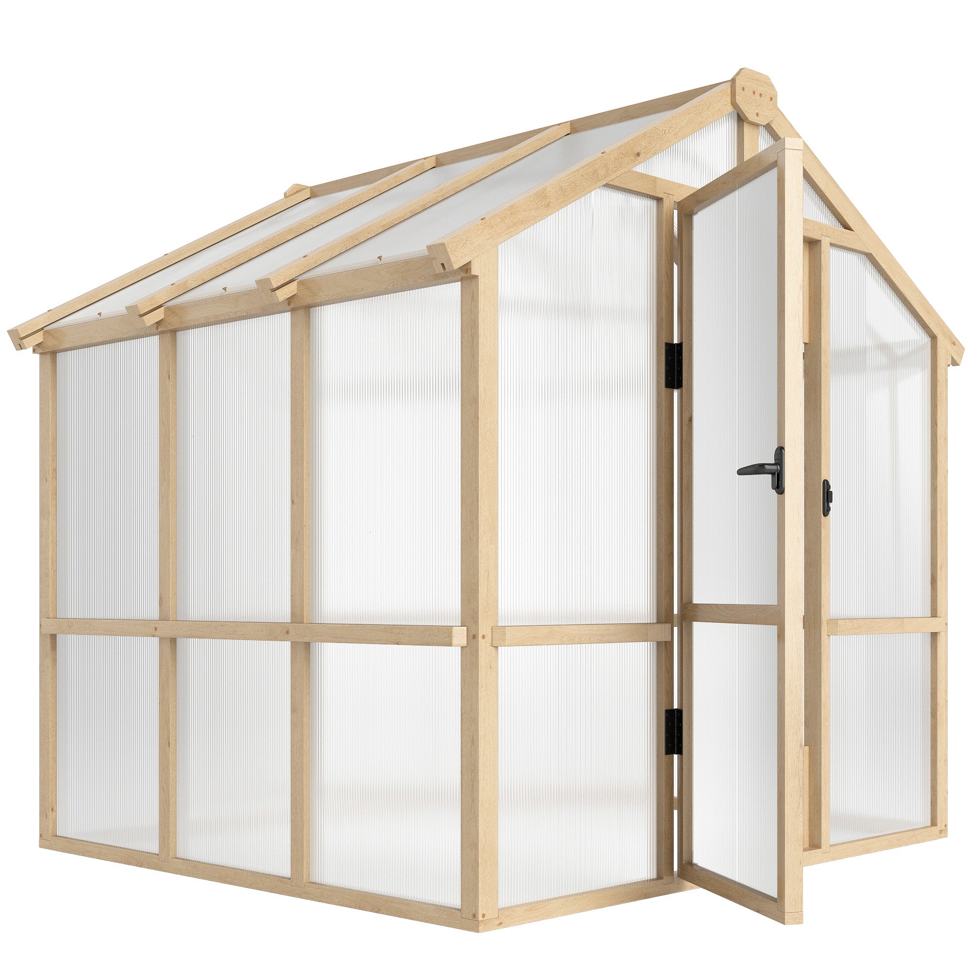 6.6 x 6ft Polycarbonate Greenhouse Wooden Green House with Thickened Polycarbonate Sheets, Lockable Door, Brown