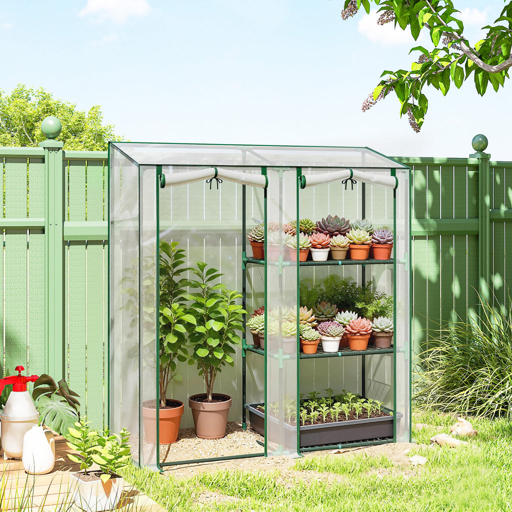 Mini Greenhouse, Portable Greenhouse with 3 Shelves, 2 Roll-up Doors, 56.3" x 17.7" x 59.4", Clear