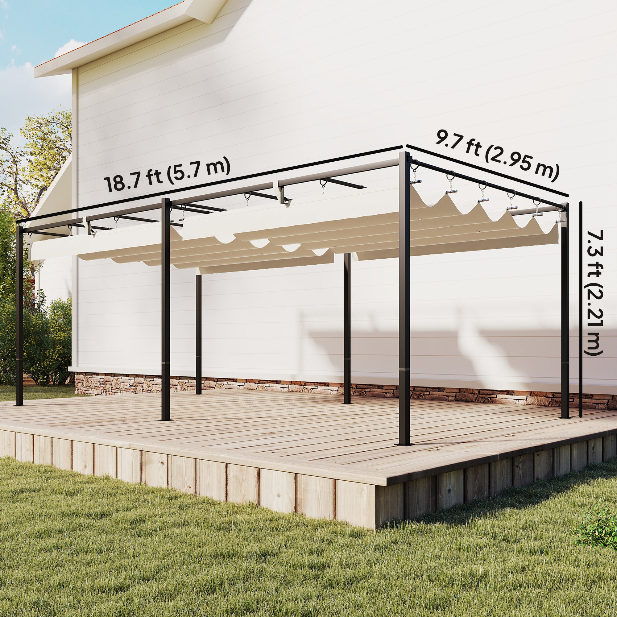 19' x 10' Pergola with Retractable Canopy, Patio Pergola with Sun Shade Shelter, UV50+, for Patio, Garden, Cream