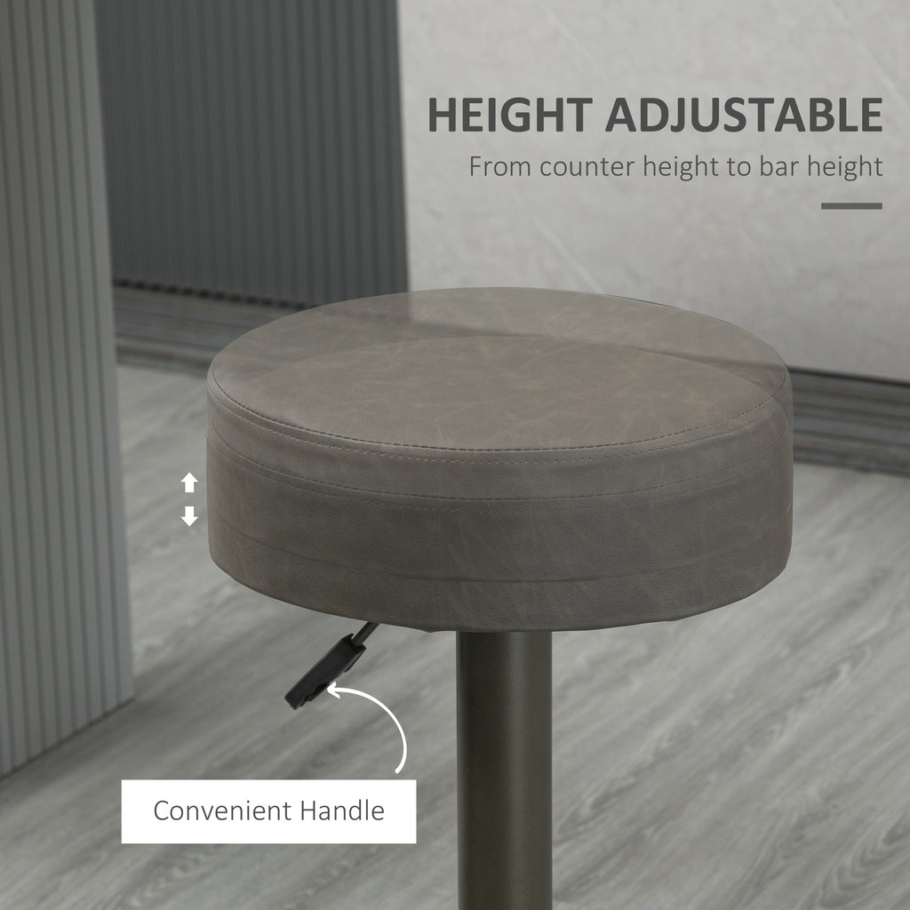 Modern Adjustable Bar Stools Set of 2, Swivel Barstool with Footrest, PU Leather Round Top for Kitchen, Dark Grey