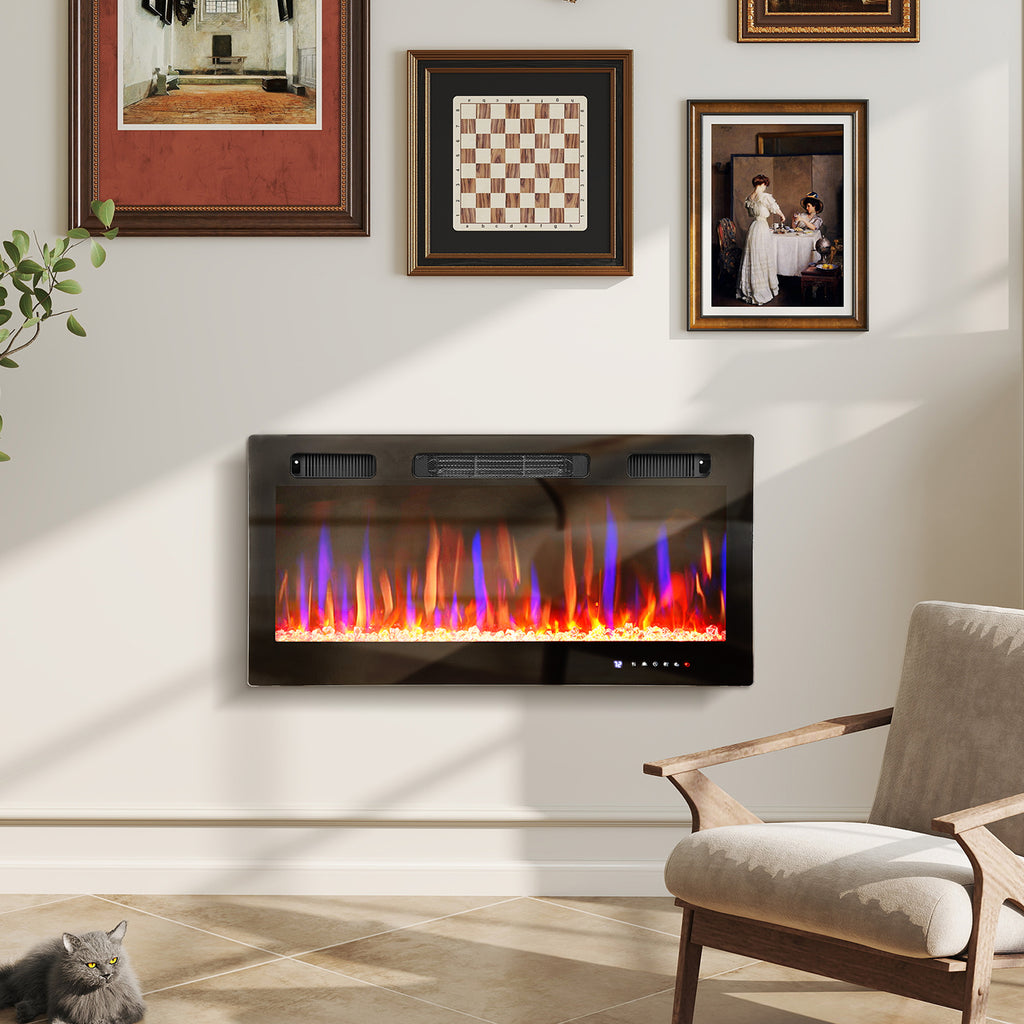 36" Thin Electric Fireplace, Freestanding, Wall Mounted Fireplace Heater with Eco Mode, Auto Switch, Remote, 1500W
