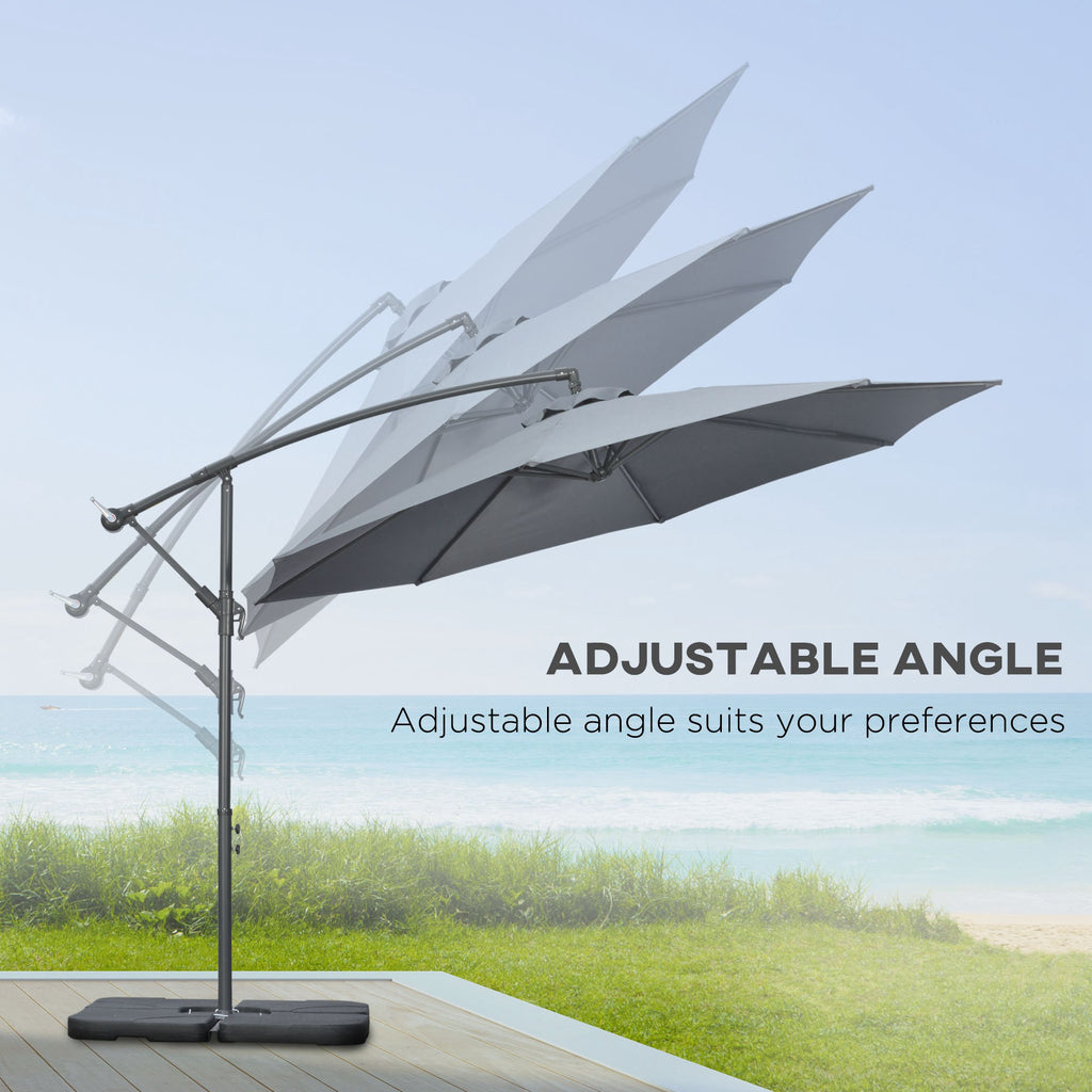 9.6ft Offset Patio Umbrella Garden Hanging Parasol Banana Cantilever Umbrella with Base, Crank, Dark Grey