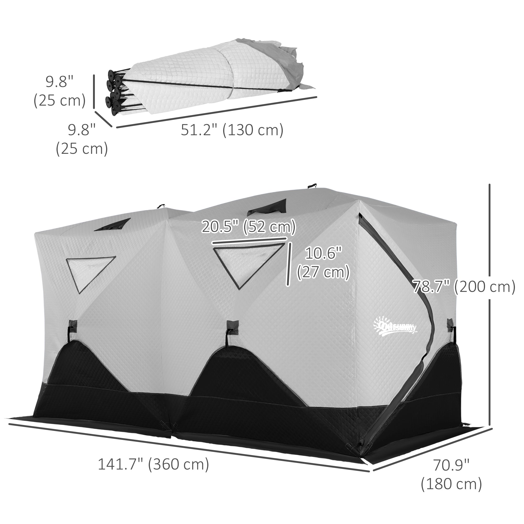8-Person Insulated Ice Fishing Tent Shelter with Ventilation Windows and Carry Bag, for -22â„‰, Grey
