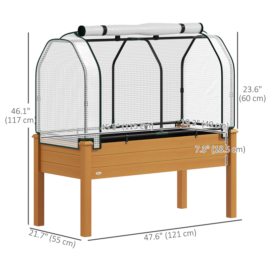 Raised Garden Bed with PE Greenhouse Cover Outdoor Elevated Wood Planter Box for Herbs and Vegetables Sand