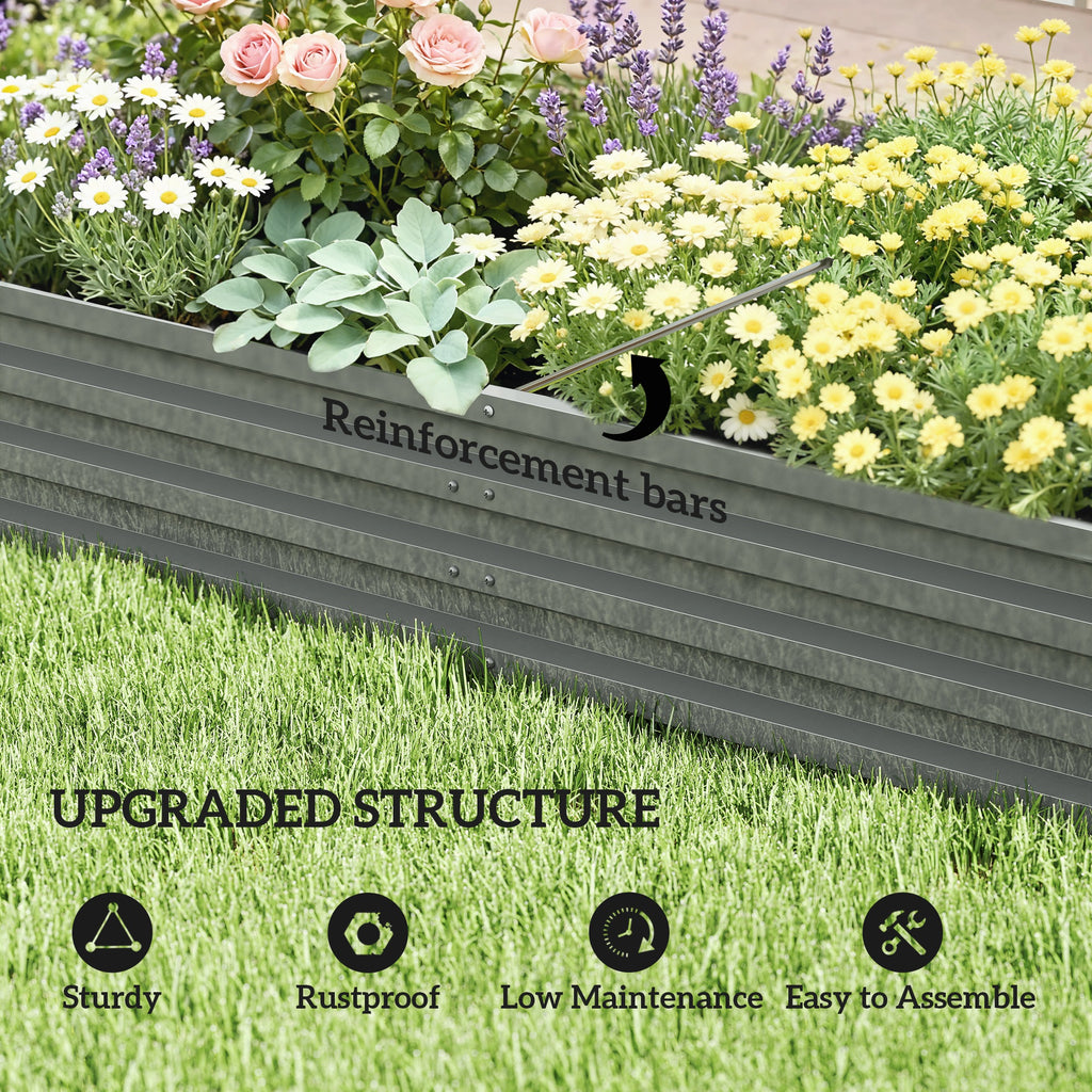 L-Shaped Raised Garden Bed, 82" x 109" x 12" Galvanized Steel Planter Box with Multi-reinforced Rods for Vegetables, Flowers and Herbs, Light Grey