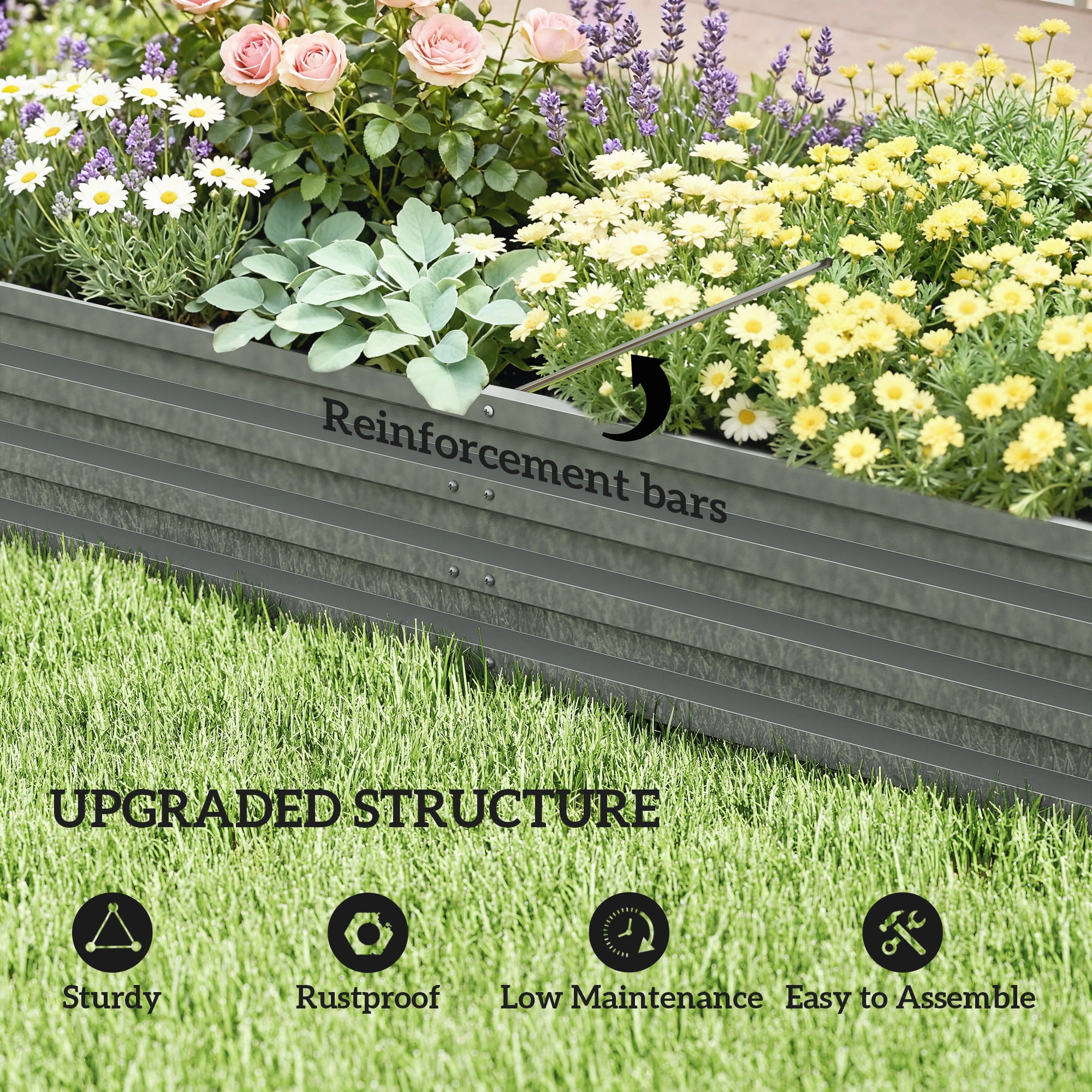 L-Shaped Raised Garden Bed, 82" x 109" x 12" Galvanized Steel Planter Box with Multi-reinforced Rods for Vegetables, Flowers and Herbs, Light Grey