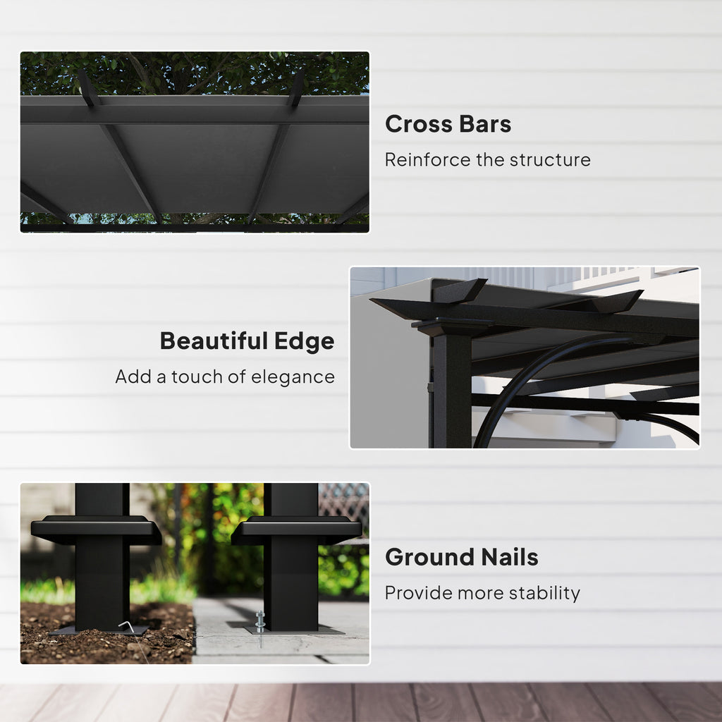 10' x 10' Retractable Pergola Canopy, UPF50+ Outdoor Metal Pergola Gazebo Sun Shade Shelter with Steel Frame, Dark Grey