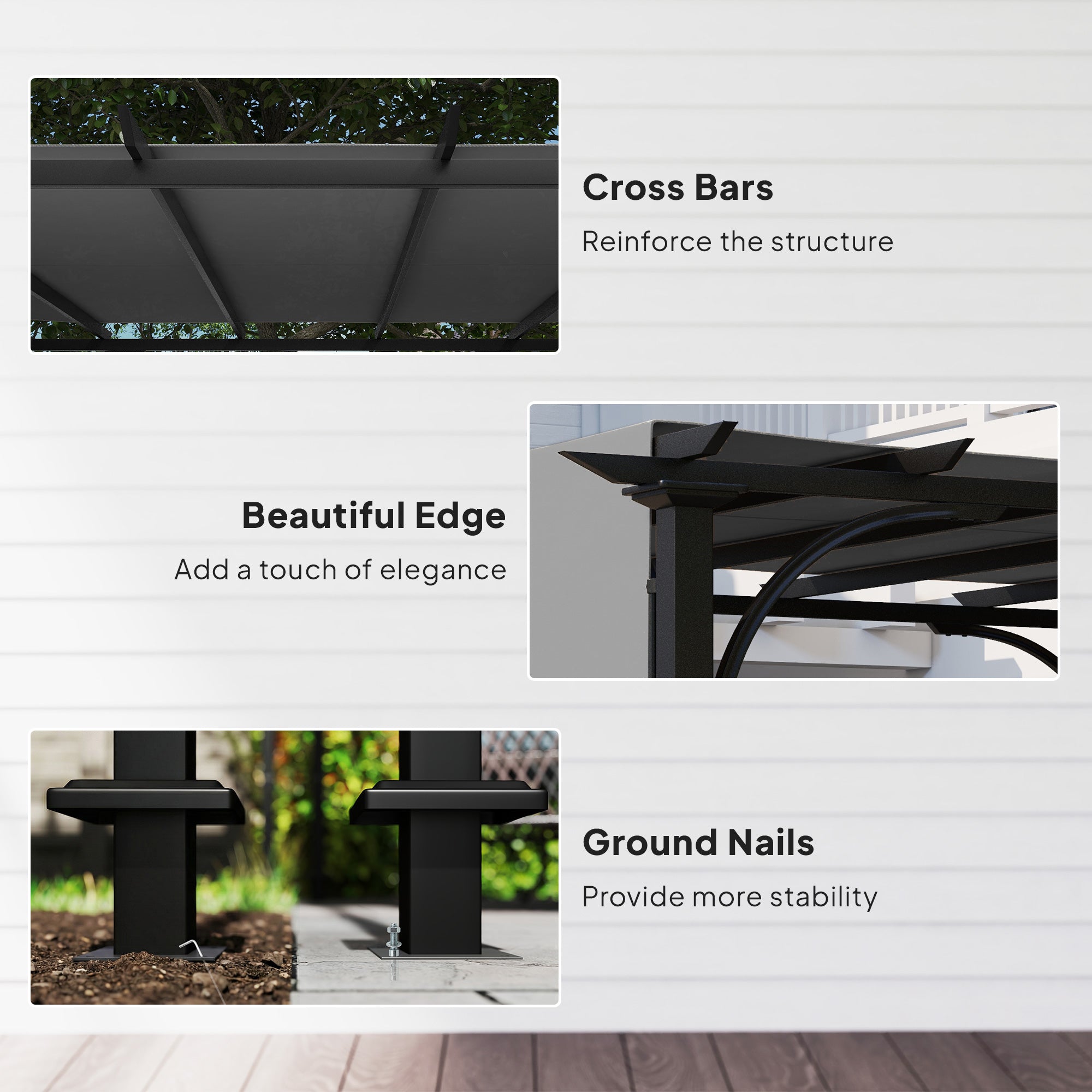 10' x 10' Retractable Pergola Canopy, UPF50+ Outdoor Metal Pergola Gazebo Sun Shade Shelter with Steel Frame, Dark Grey