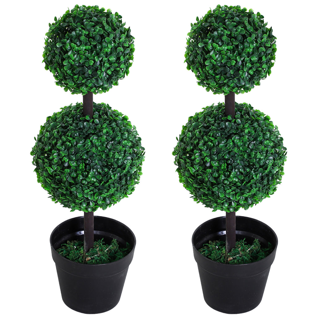 2 Ball Topiary Tree in Pot for Home Decor Set of 2, Artificial Plant for Home Office, Living Room Decor, Dark Green