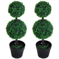 2 Ball Topiary Tree in Pot for Home Decor Set of 2, Artificial Plant for Home Office, Living Room Decor, Dark Green