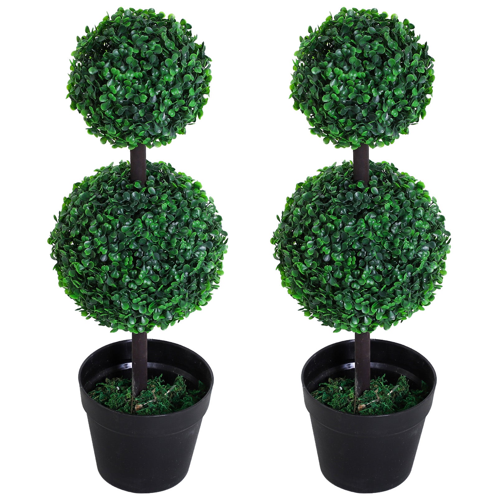 2 Ball Topiary Tree in Pot for Home Decor Set of 2, Artificial Plant for Home Office, Living Room Decor, Dark Green