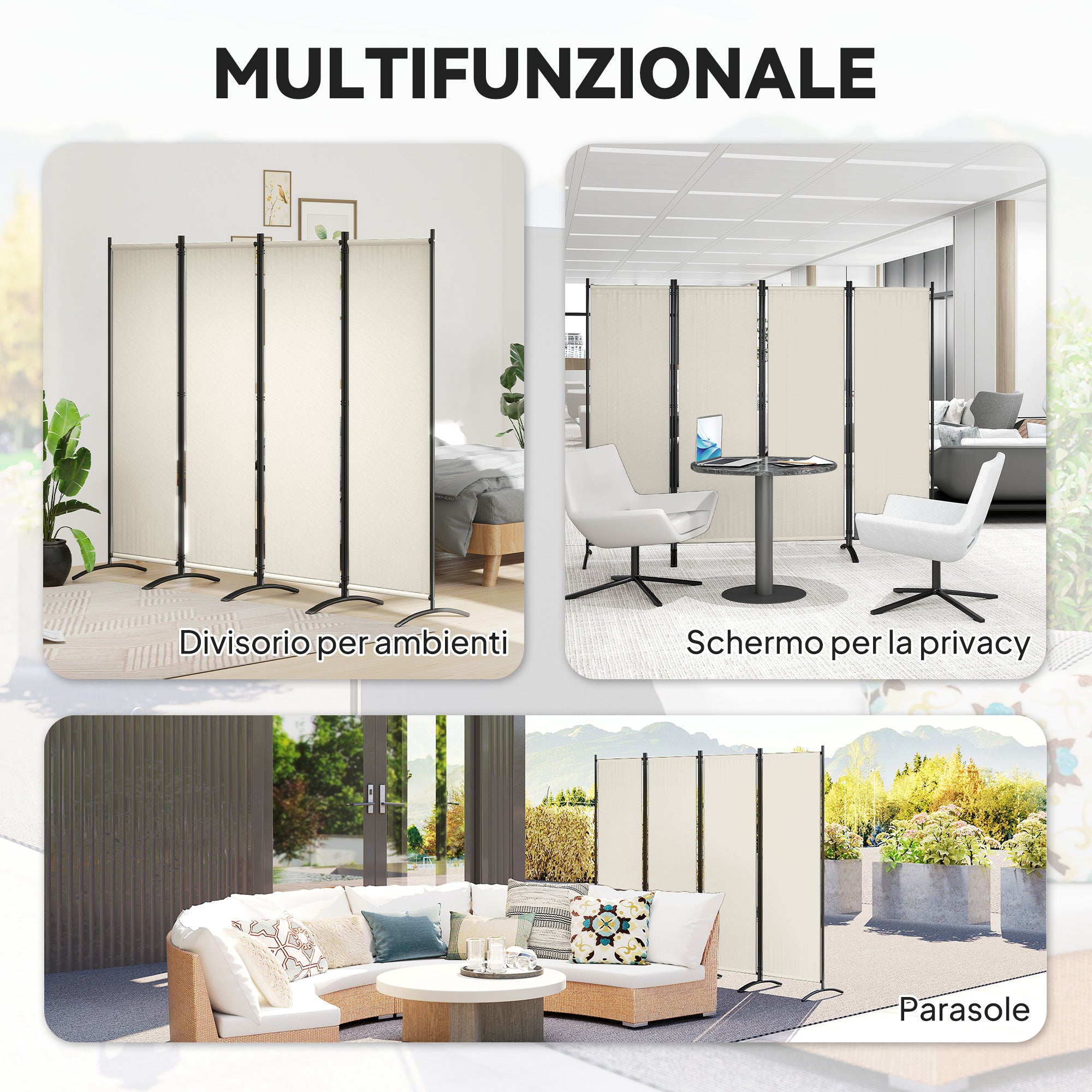 Folding Room Divider, Privacy Screen for Home Office Bedroom, 5.6FT Tall, Cream White