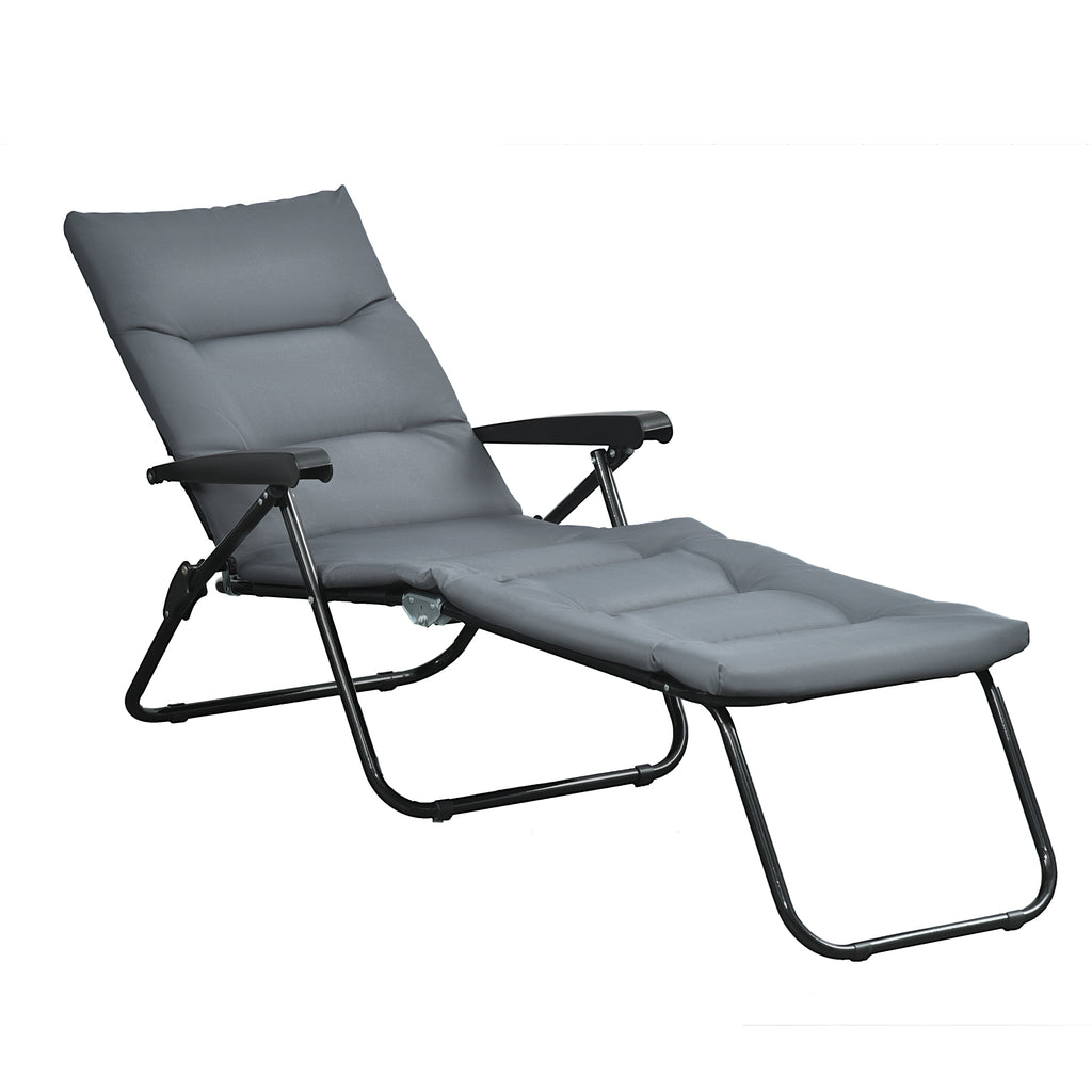 Foldable Lounge Chair, Reclining Patio Sun Lounger with 6-Position Adjustable Back, Grey