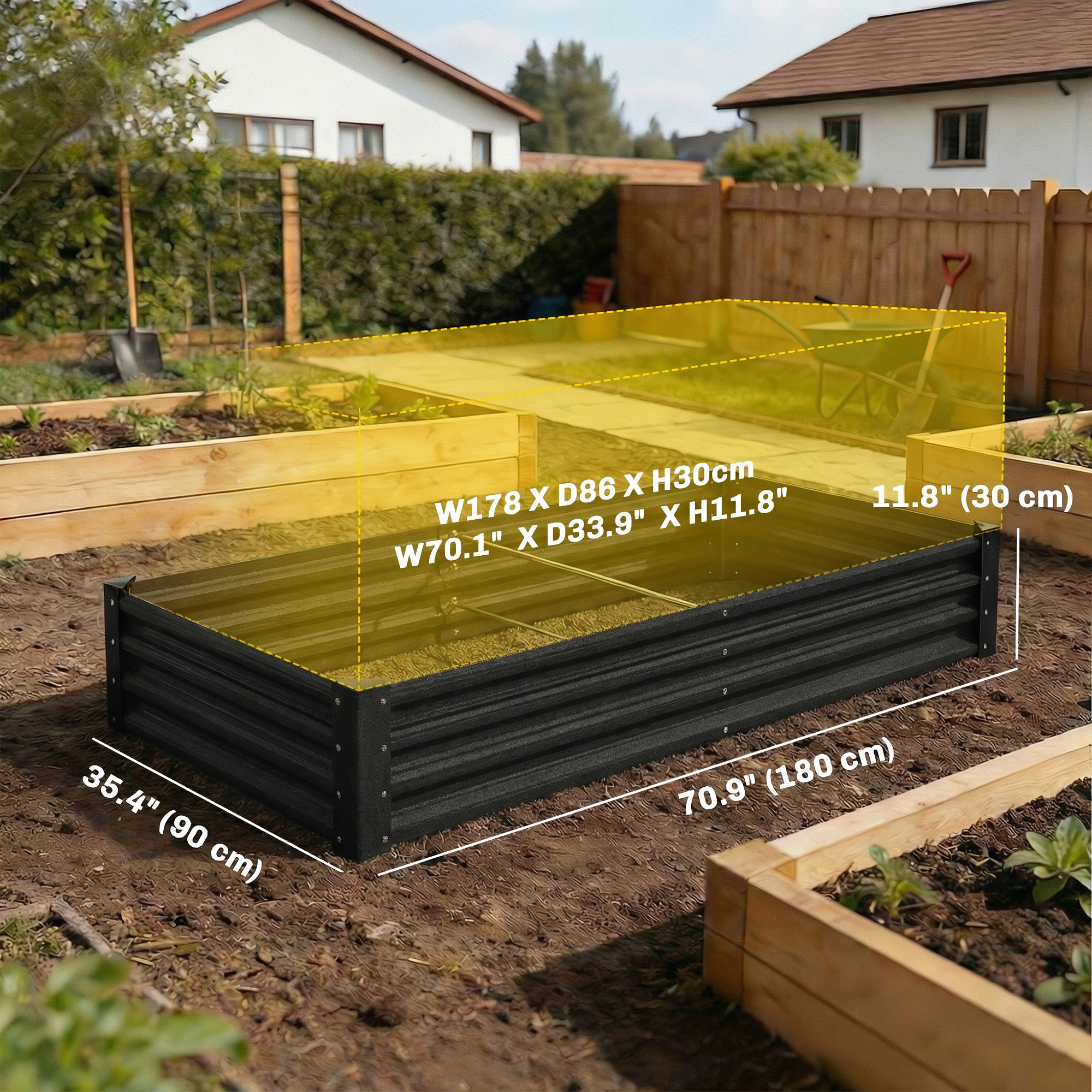 Galvanized Garden Beds with Open Bottom, Outdoor Planter Box for Herbs Vegetables, 6 x 3 x 1ft, Black