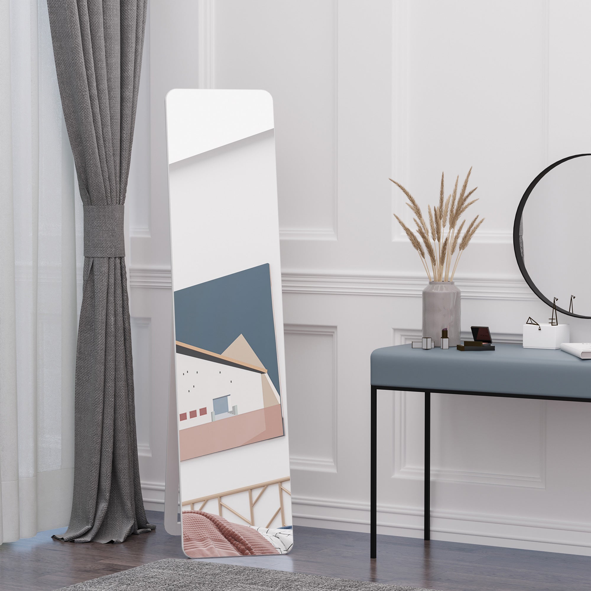 Full Length Mirror for Bedroom, Free Standing Dressing Mirror, Wall Mirror with Wood Frame, 15" x 61", White