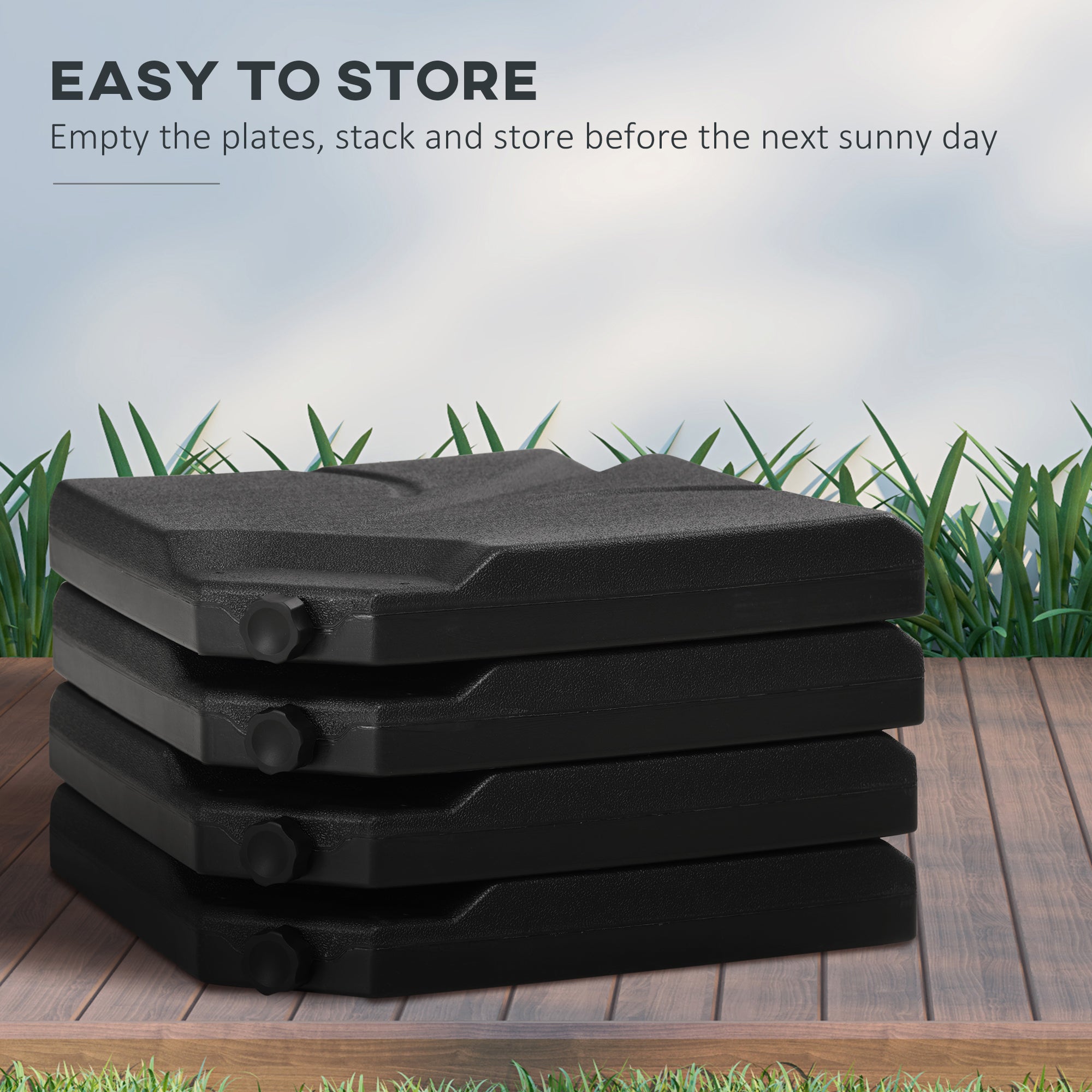 4 Piece Umbrella Base Stand Cantilever Offset Patio Umbrella Weight Plates w/ U Locking, 123 lb Capacity Water or 158 lb Capacity Sand, Black