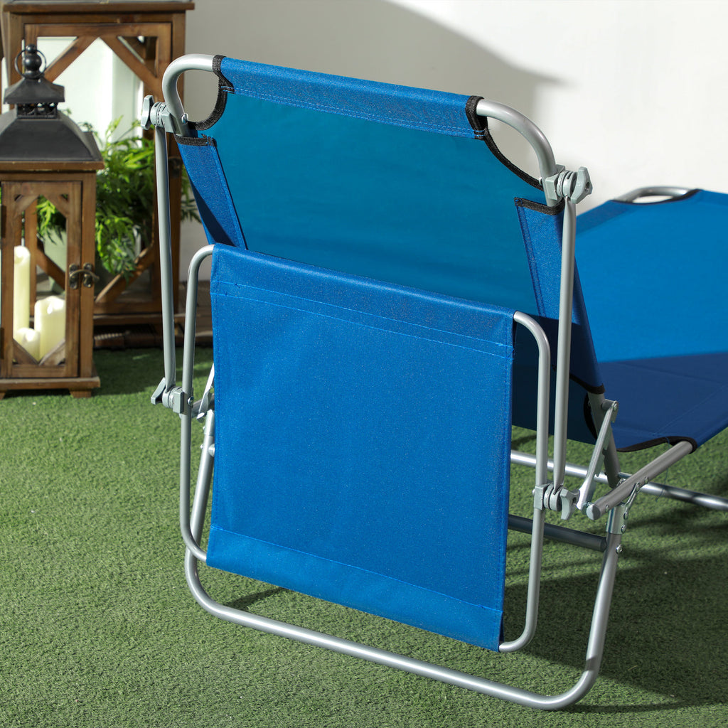 2Pcs Outdoor Lounge Chair, Adjustable Folding Chaise Lounge with Sun Shade for Beach, Camping, Hiking, Blue