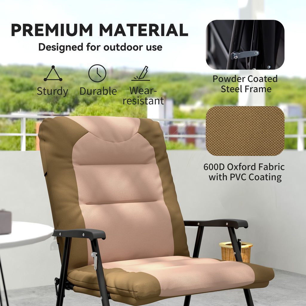 Folding Rocking Chair Set of 2 Padded Rockers with Armrest, Light Brown
