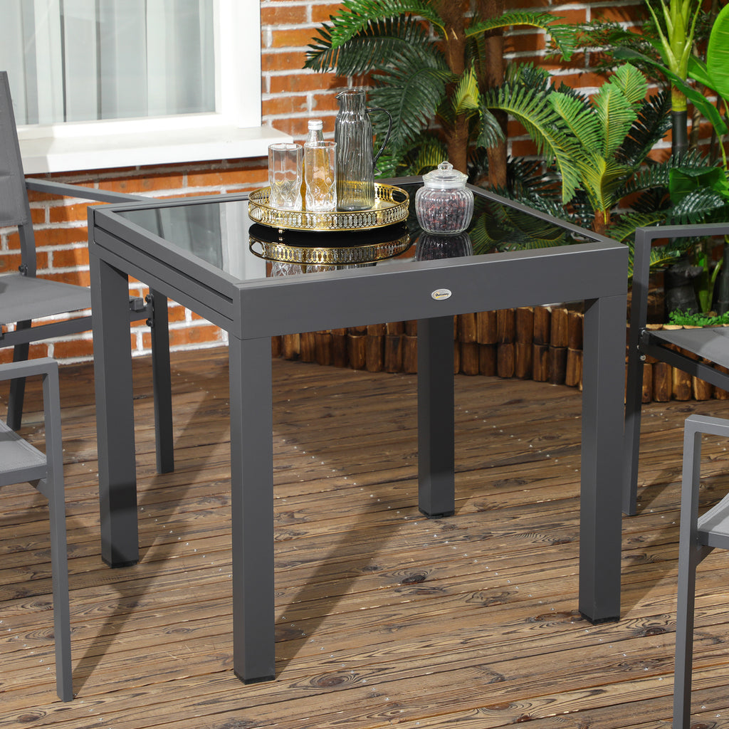 63" Extendable Outdoor Dining Table Patio Table with Aluminum Frame and Tempered Glass Tabletop, Black