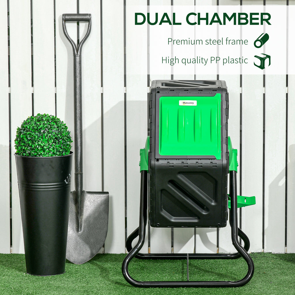 Rotating Composter, Compost Bin with 24 Vents and Steel Legs, 17 Gallon, Green