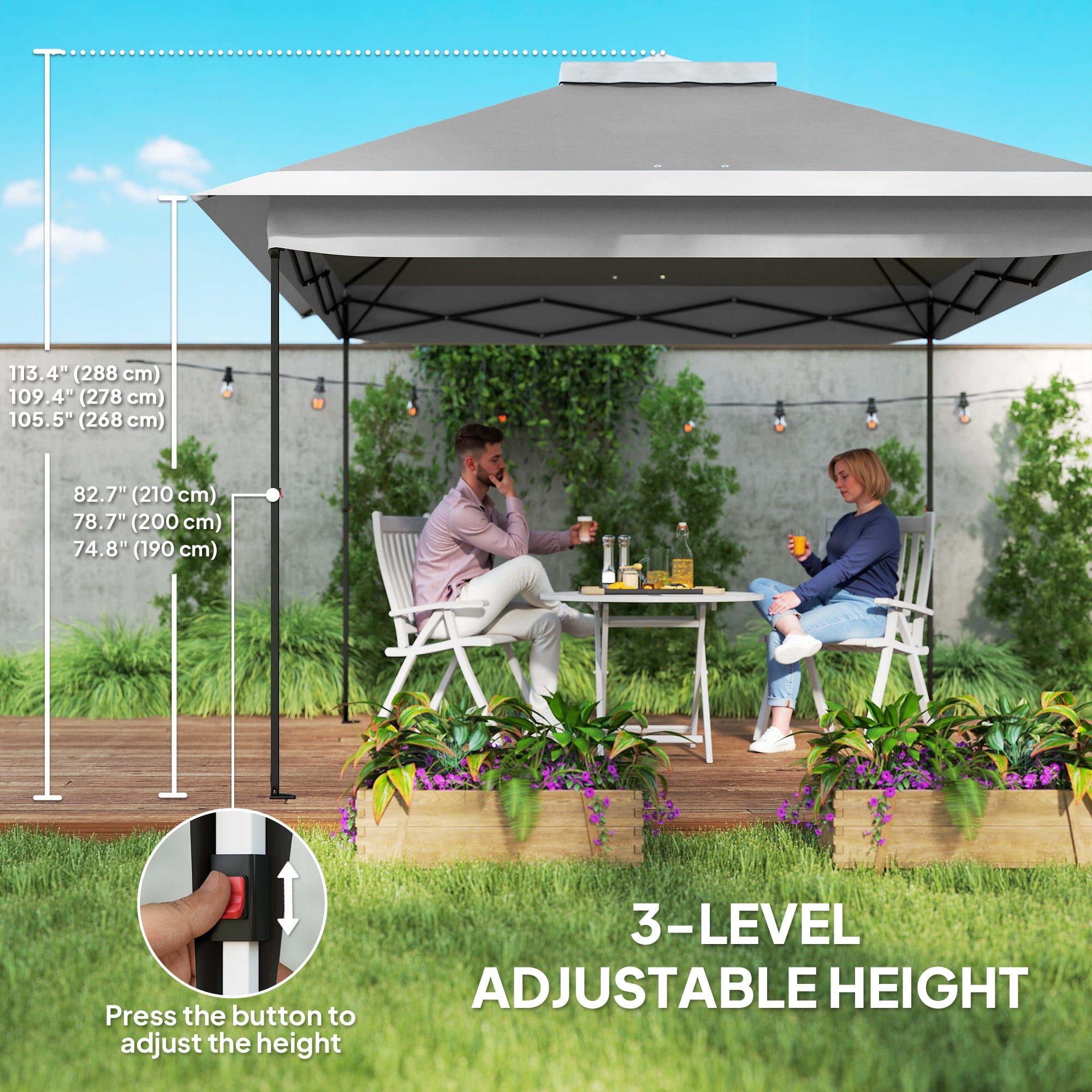 11' x 11' Pop Up Gazebo, Double Roof Foldable Height Adjustable Canopy Tent with Mesh Sidewalls, Carrying Bag, Dark Grey
