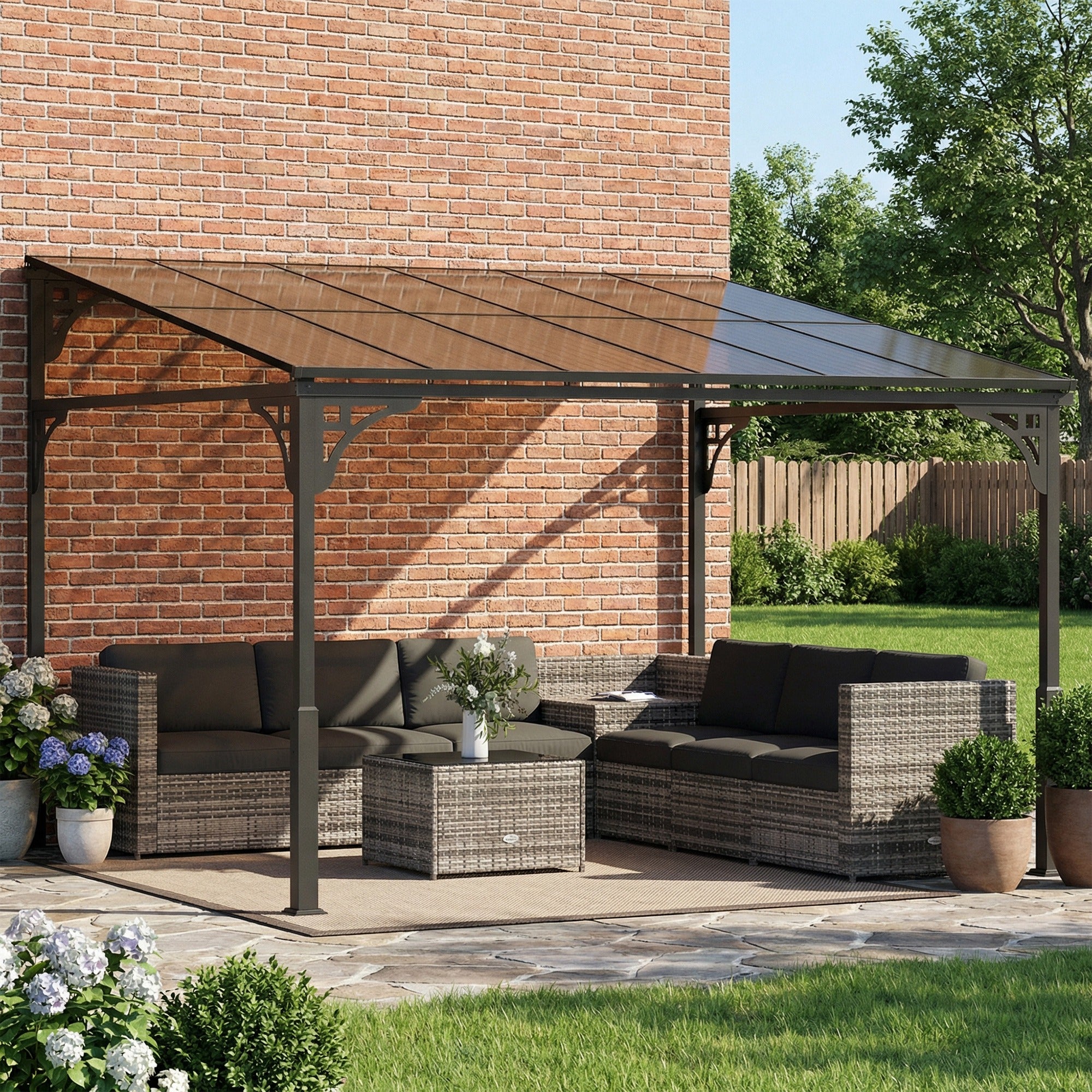 11' x 10' Outdoor Pergola, Wall Mounted Hardtop Lean-to Gazebo with Polycarbonate Roof and Metal-Aluminium Frame