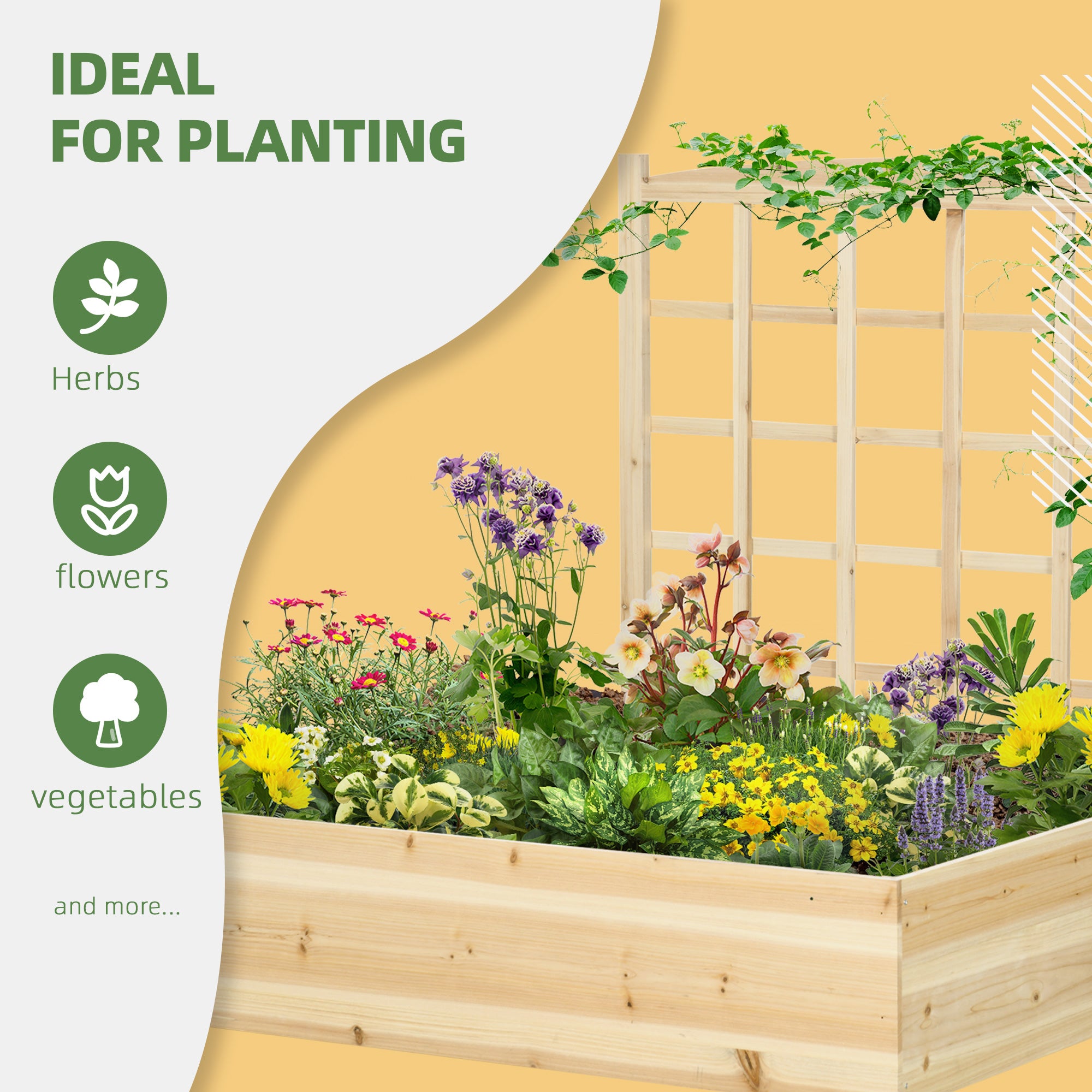 Wood Planter Box with Trellis for Climbing Plants, Raised Garden Bed for Outdoor Flowers Herbs, 43"x46"x47", Natural