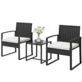 Outdoor Bistro Set, 3 Piece Wicker Patio Furniture Set with Glass Top Table and Cushions for Porch, Balcony, Cream White