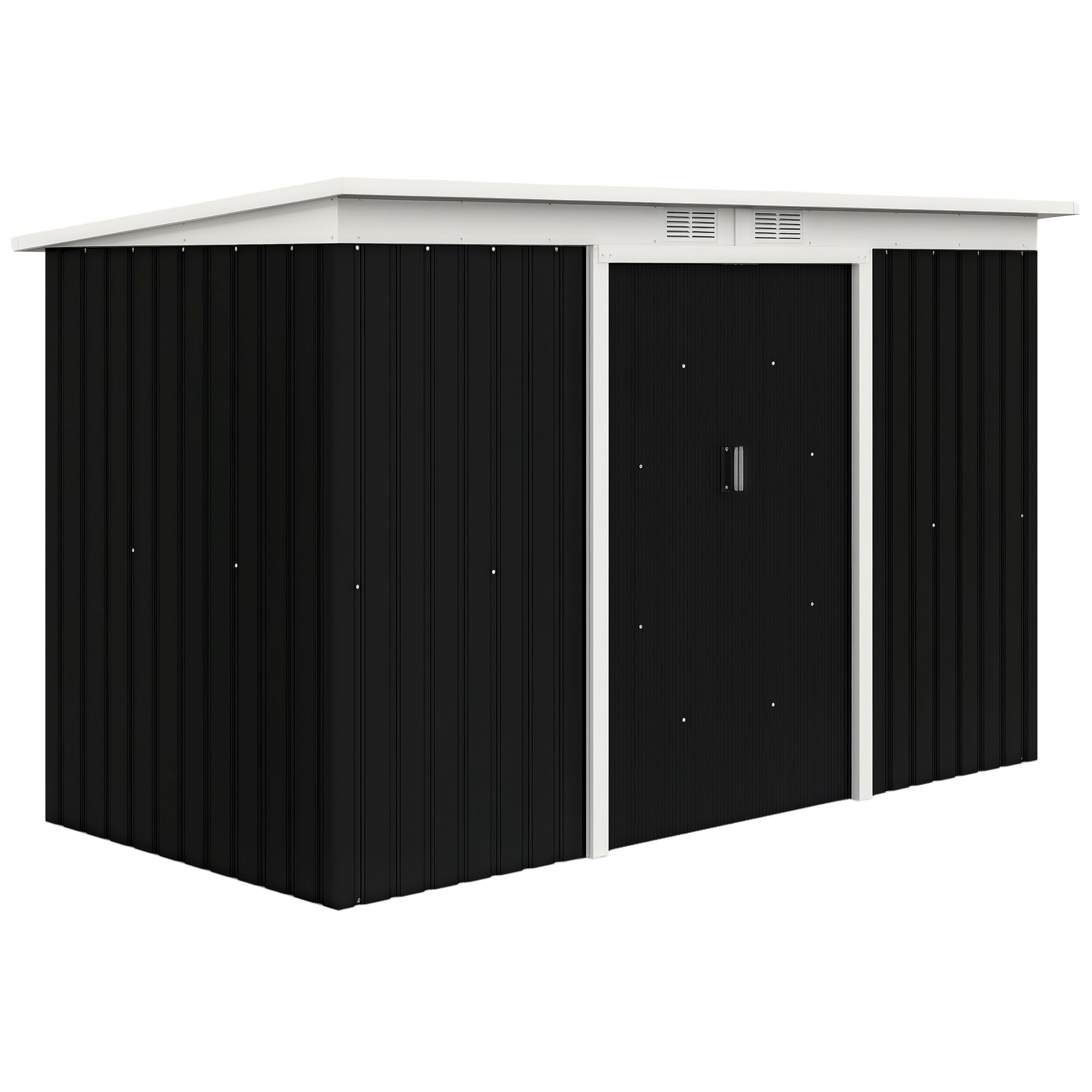 9x4 Outdoor Storage Shed Galvanized Steel Garden Shed with Foundation Kit, Ventilation & Doors, Dark Grey