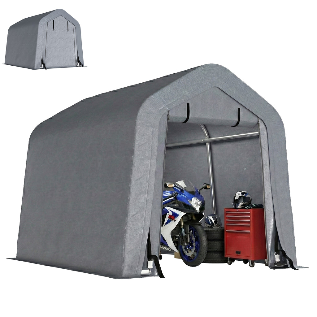8' x 6' Carport with Sidewalls and Roll-up Door, Outdoor Storage Shelter for Motorcycle and Car, Dark Grey