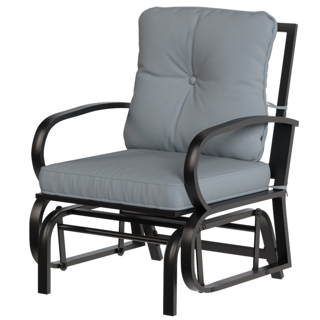 Patio Glider, Outdoor Glider Chair with Cushions, Steel Frame, Curved Armrests, Light Grey