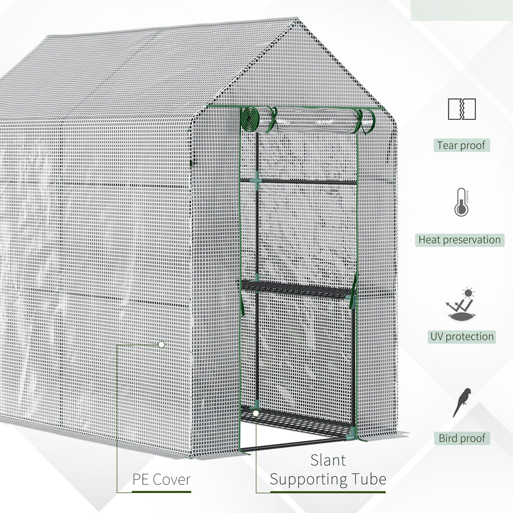 73" x 47" x 75" Walk-in Greenhouse Outdoor Portable Plant Flower Growth Warm House Garden Tunnel Shed with Roll-up Door and 4 Shelves, White