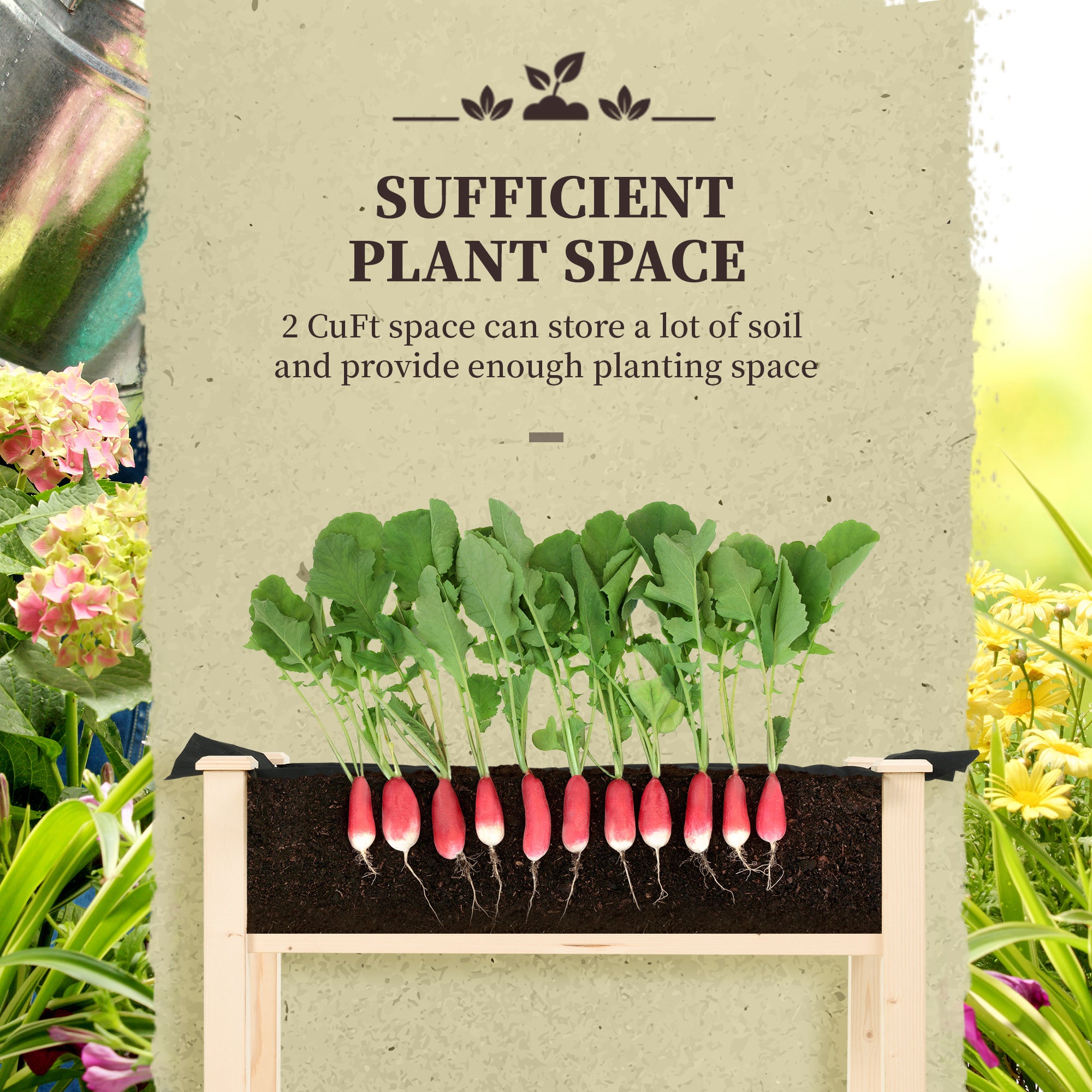 34"x18"x30" Wooden Raised Garden Bed, Elevated Planter Box with Legs, Drainage Holes, Inner Bag for Garden, Natural