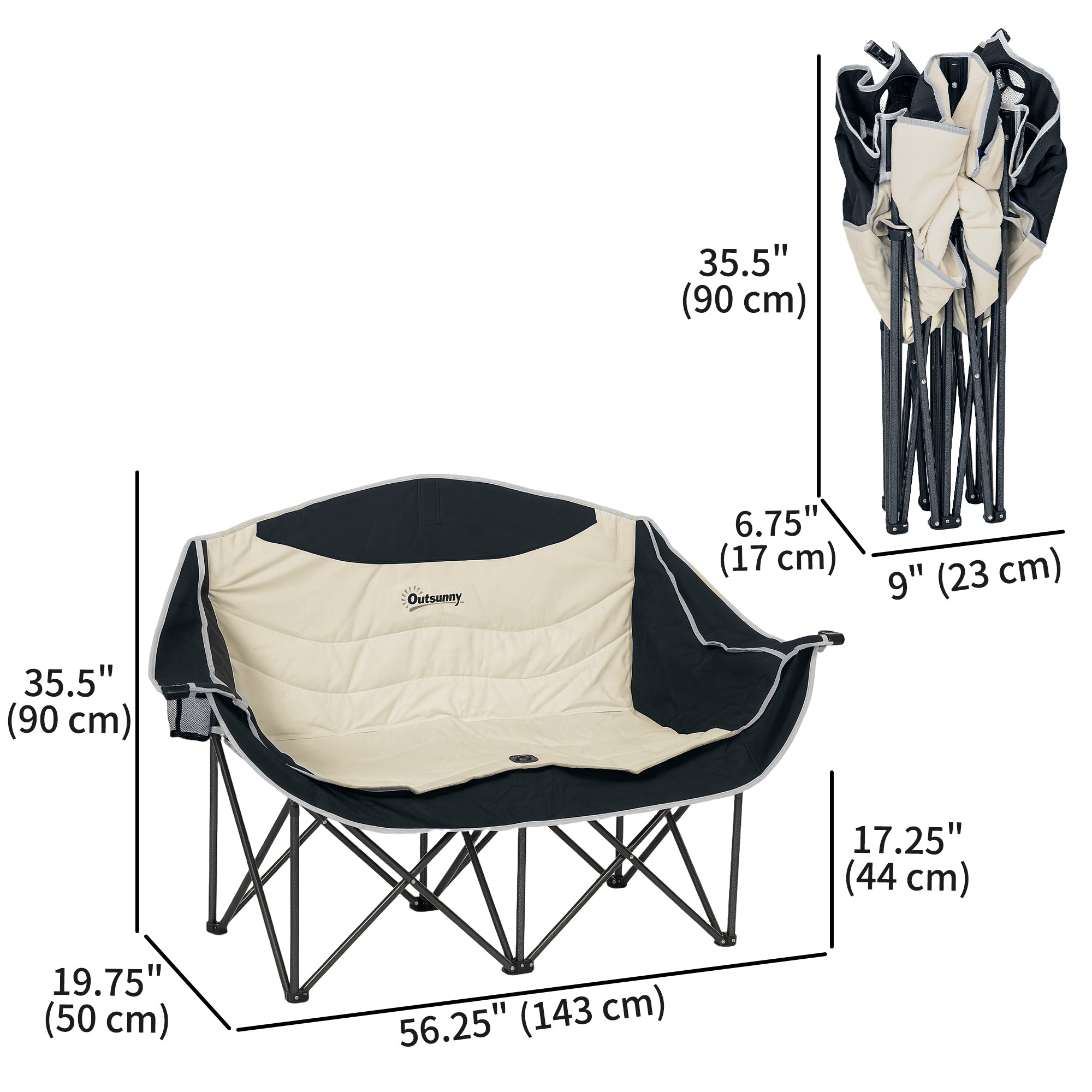 Portable Camp Chair, Double Camping Chair with Cup Holders and Carry Bag, Support 551 lbs, Khaki